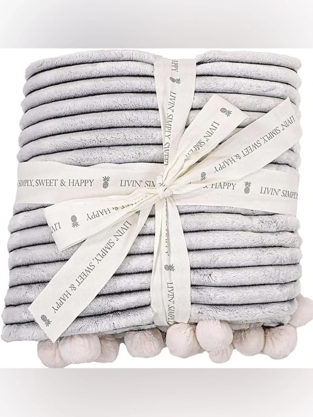 Simply Southern Cuddly-Luxe Light Gray Pom-Pom Blanket - NWT